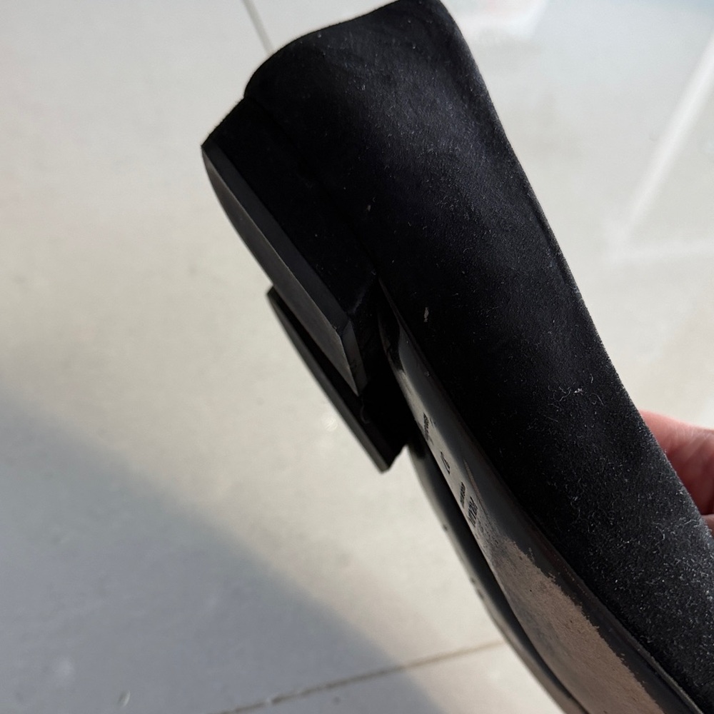 Prada Black Suede Square Buckle Low Heel Pumps - Picture 5 of 6